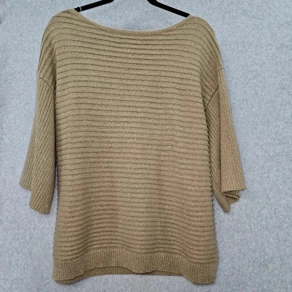 Dana Buchman Gold Shimmer Sweater 3/4 Sleeve Split Hem‎ Size XL - Picture 3 of 6